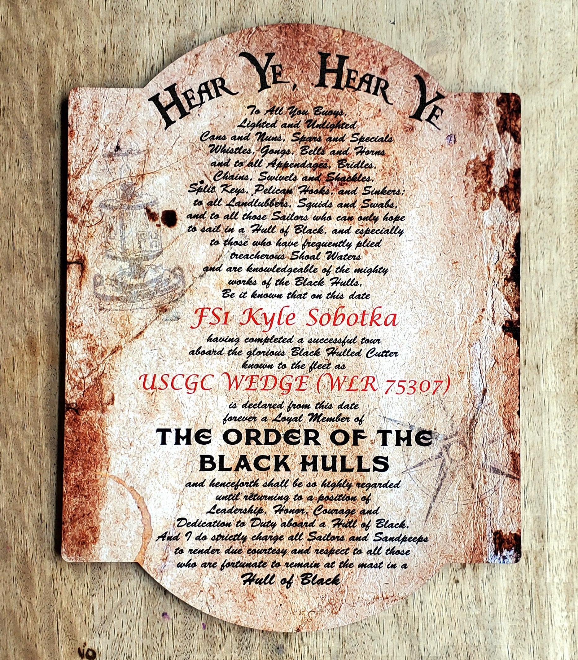 Order of the Black Hull Plaque